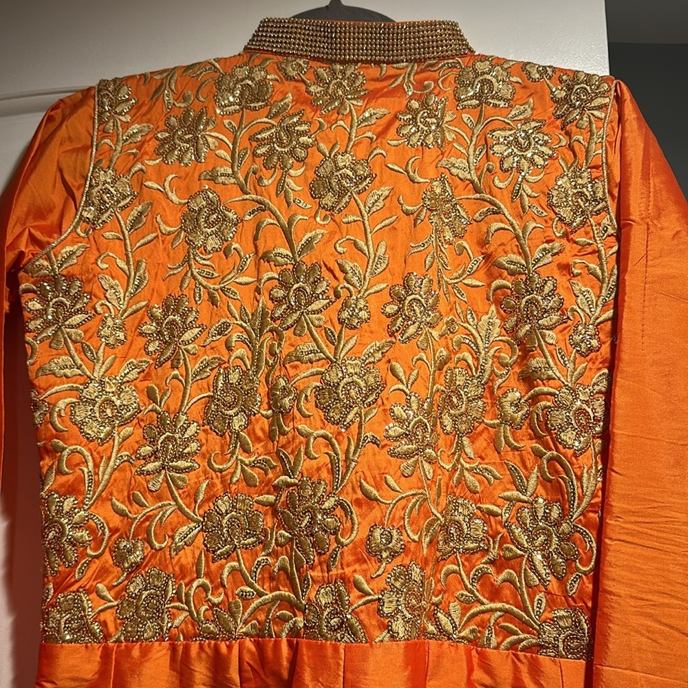 Orange and Gold Anarkali Dress - Picture 10 of 10